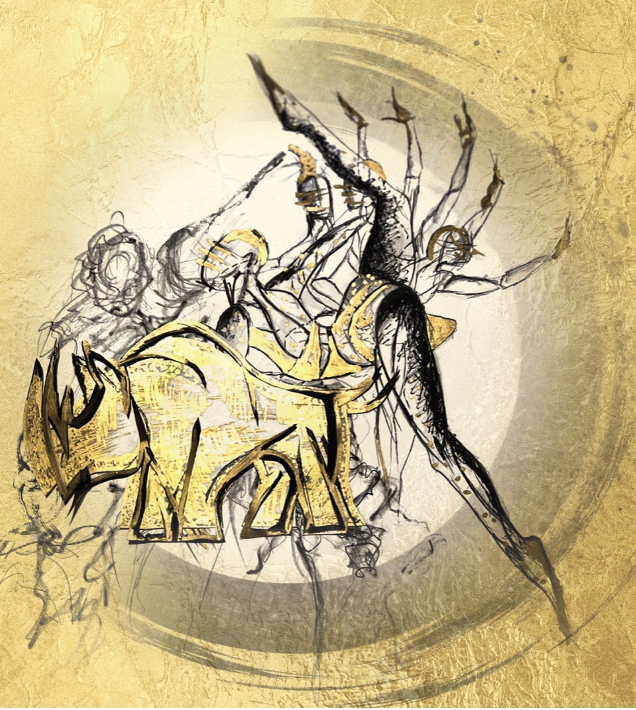 The Gold Rhino of Mapungubwe — illustration by David Tlale, performed by Mzansi Ballet